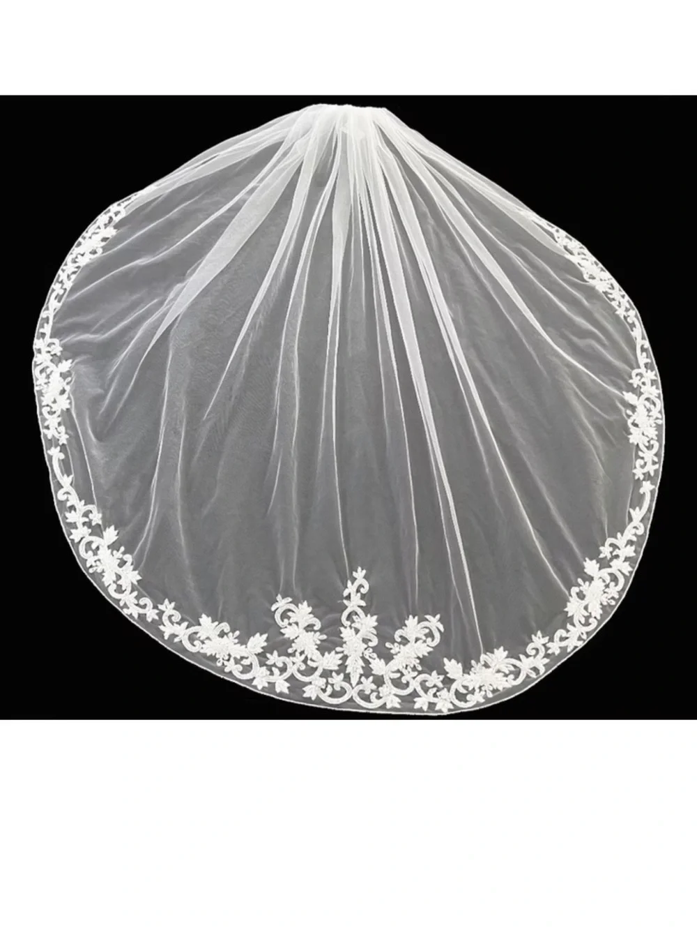 Bridal Veil with Lace Edge - White